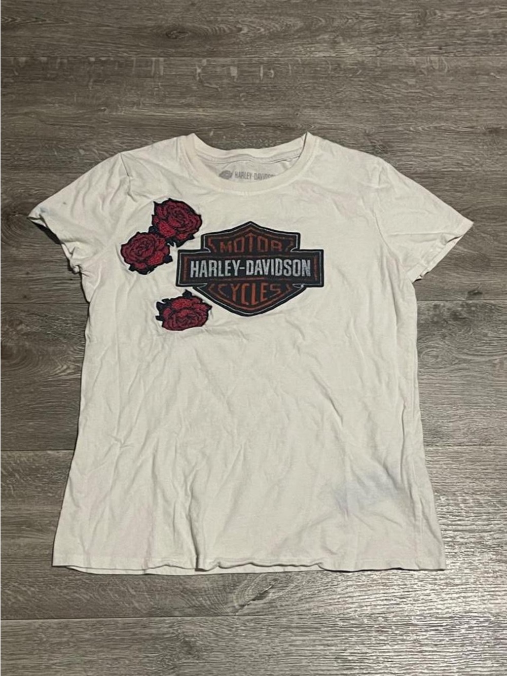 Harley Davidson Rose Embroidered Patch T-Shirt Womens Medium